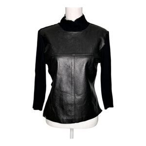 Yuka Black Leather and Knit Ribbed Turtleneck Sweater NWT T-4 XL